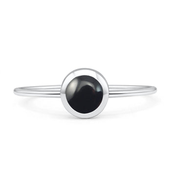 Round Statement Fashion Petite Dainty Thumb Ring Simulated Black Onyx Solid 925 Sterling Silver